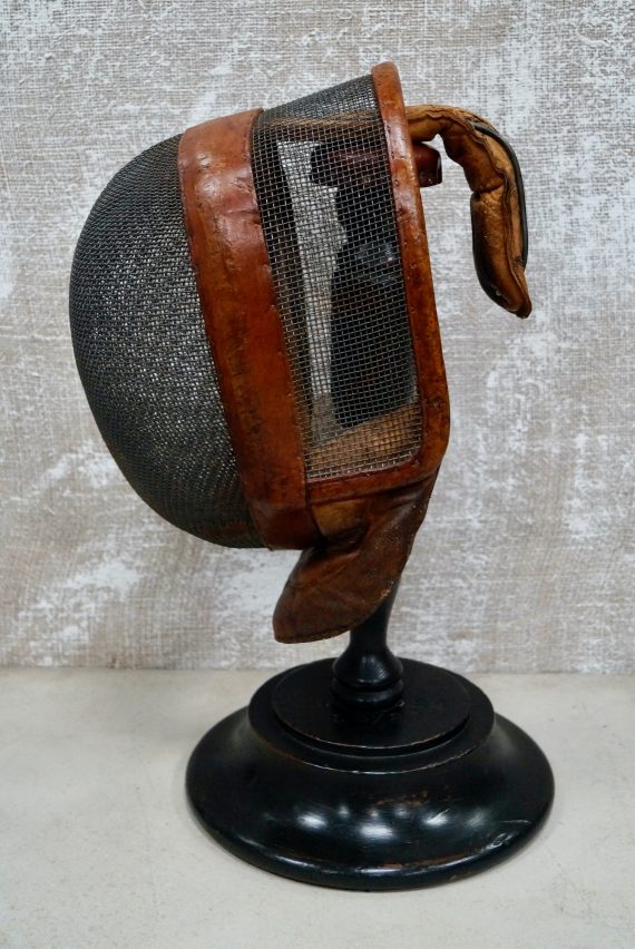 French Leather Wire Fencing Mask On Stand (SOLD)