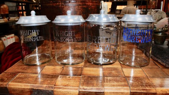 Meredith & Drew Rare Edwardian Advertising Biscuit Barrels