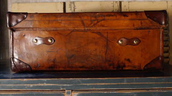 Large Low Bound Full Leather Travel Trunk (SOLD)