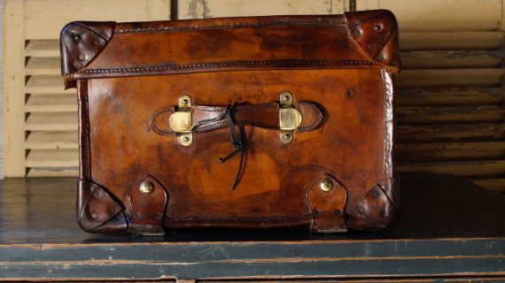 Large Low Bound Full Leather Travel Trunk (SOLD)