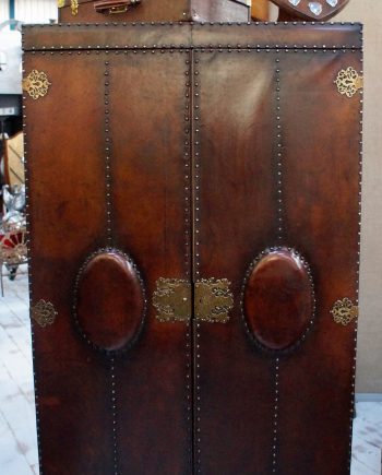 Victorian Oak & Leather Bound Wardrobe