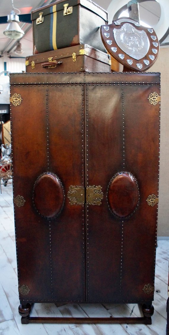 Victorian Oak & Leather Bound Wardrobe