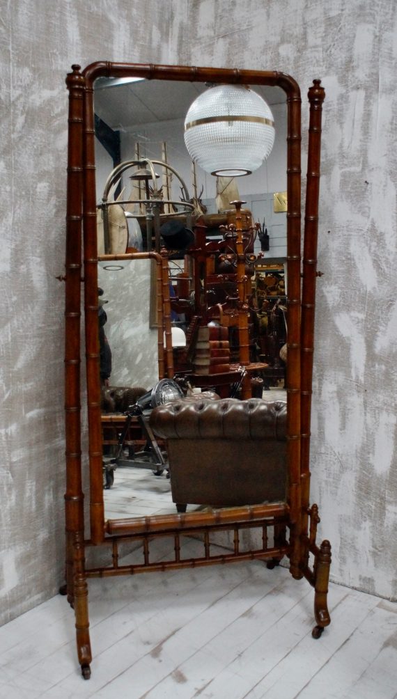 French Full Length Faux Bamboo Cheval Mirror (SOLD)