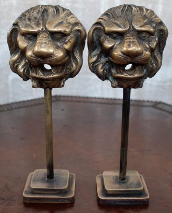 Pair of 19th Century Bronze Lion Masks on Stand
