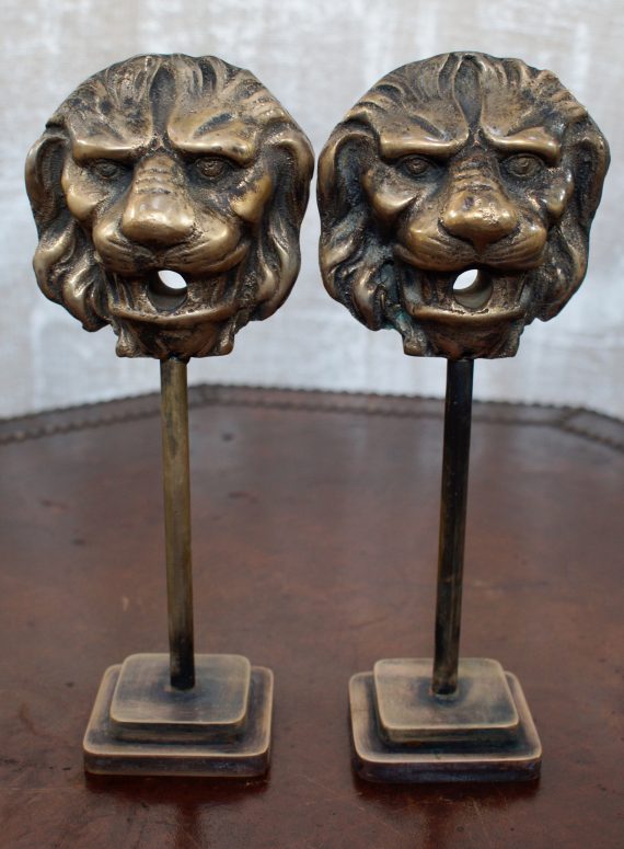 Pair of 19th Century Bronze Lion Masks on Stand