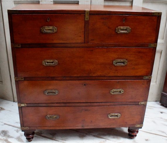 19th Century Teak Military Campaign Chest of Drawers (SOLD)
