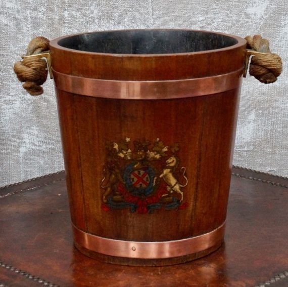 19th Century Naval Oak Fire Bucket With Royal Crest (SOLD)