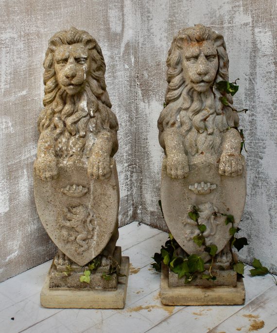 Pair of Stone Lion Garden Statues (SOLD)