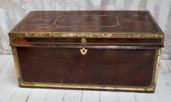 Georgian Studded Vellum & Camphor Wood Travel Trunk