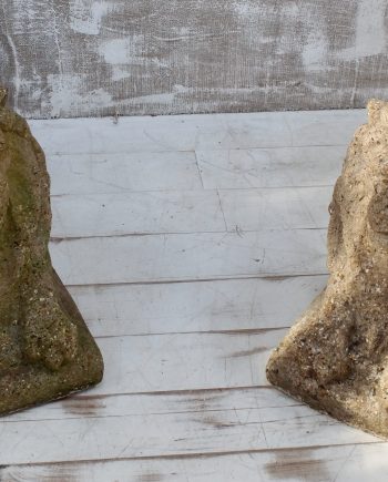 Pair of Recumbent Lions Stone Garden Statues (SOLD)