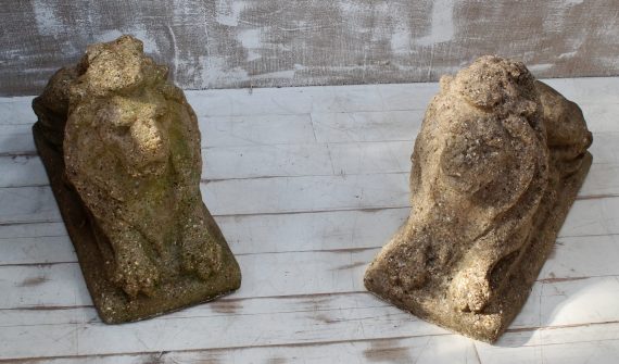 Pair of Recumbent Lions Stone Garden Statues (SOLD)