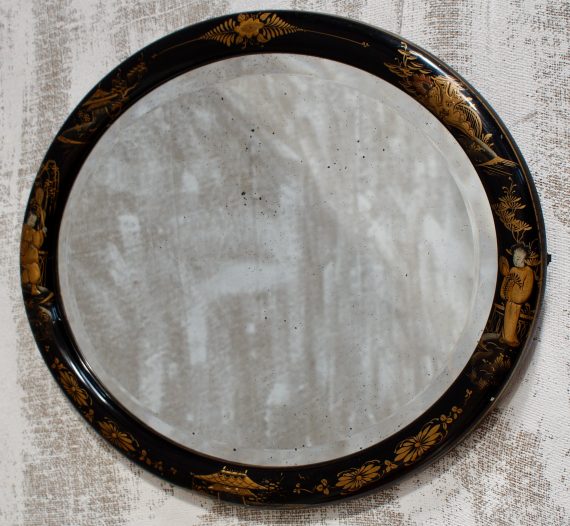 Antique Oval Chinoiserie Bevelled Wall Mirror (SOLD)