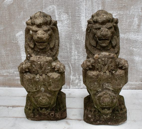 Turn Of The Century Heraldic Lion Garden Statues (SOLD)