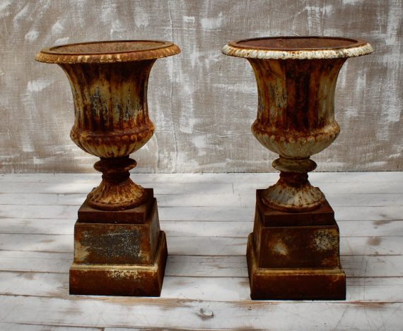 Pair Of Victorian Cast Iron Garden Urns (SOLD)