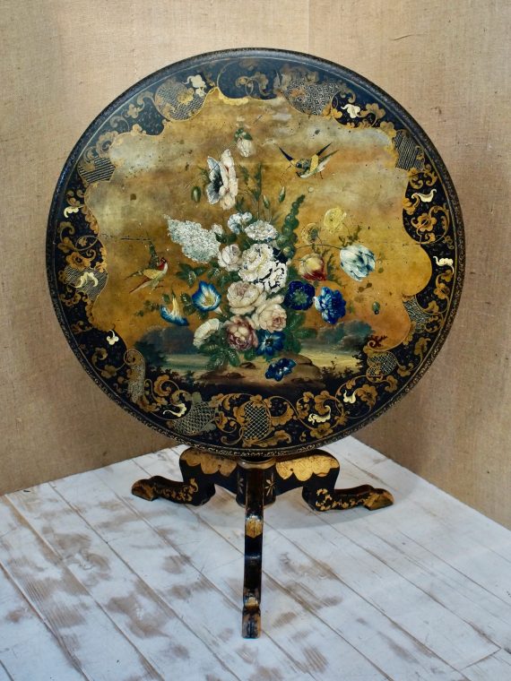 Regency Black Lacquer Tilt-Top Table