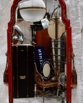 Antique Red Lacquer Chinoiserie Mirror (SOLD)