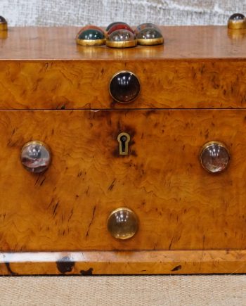 Victorian Sycamore & Semi Precious Stones Cabochon Stationary Box (SOLD)