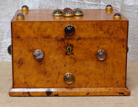 Victorian Sycamore & Semi Precious Stones Cabochon Stationary Box (SOLD)