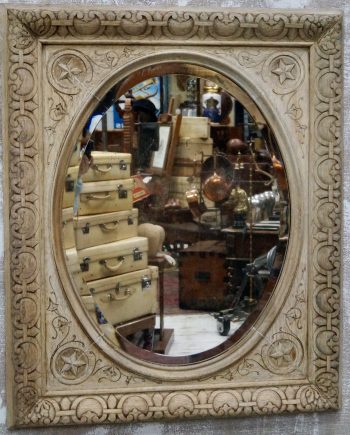 Scottish Carved Bleached Oak Mirror.