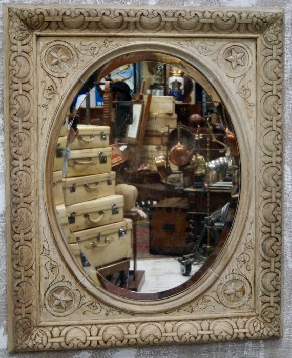 Scottish Carved Bleached Oak Mirror.