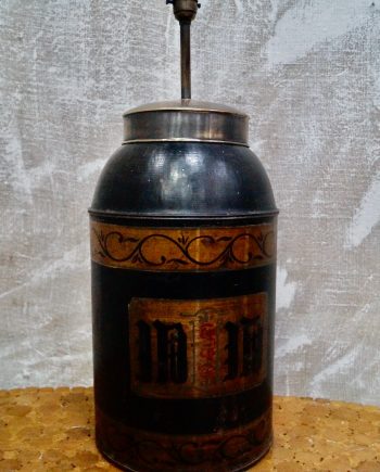 Large Antique Tole Tea Tin Table Lamp (SOLD)