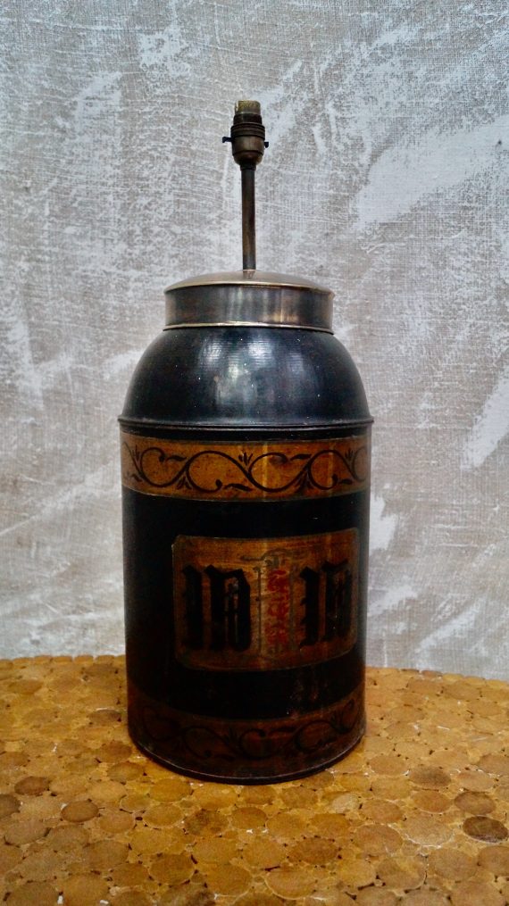 Large Antique Tole Tea Tin Table Lamp (SOLD)