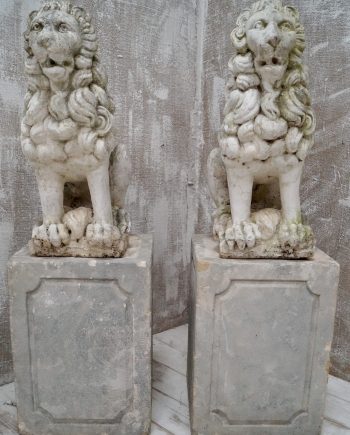 Pair of Proud Stone Cast French Sitting Lions