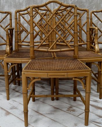 Chinese Chippendale Style Cane and Faux Bamboo Dining Chairs (SOLD)