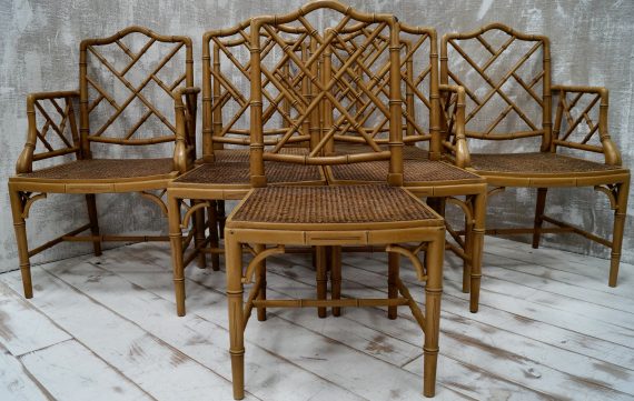 Chinese Chippendale Style Cane and Faux Bamboo Dining Chairs (SOLD)