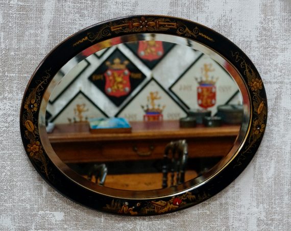 Antique Oval Chinoiserie Beveled Wall Mirror (SOLD)