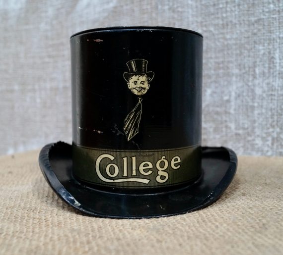 Rare Antique College Tinplate Top Hat Money Box (SOLD)