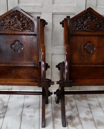 Pair Of Antique Gothic Oak Glastonbury Chairs