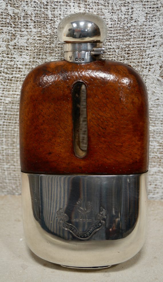 Drew & Sons Silver & Leather Bound Hip Flask (SOLD)