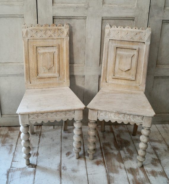 Victorian Bleached Oak Pugin Hall Chairs (SOLD)