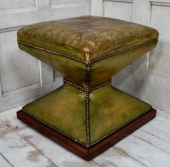 Victorian Diablo Leather Stool With Brass Stud Work (SOLD)
