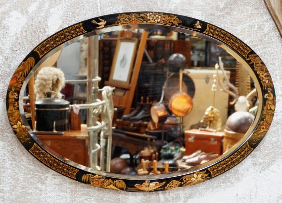 Edwardian Oval Chinoiserie Bevelled Wall Mirror (SOLD)