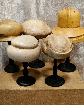 Antique French Polychrome Milliners Hat Moulds On Stands (SOLD)