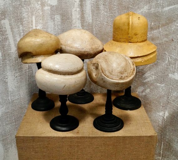 Antique French Polychrome Milliners Hat Moulds On Stands (SOLD)
