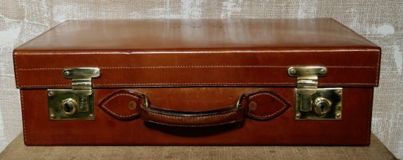 Antique English Leather Suitcase & Dust Cover (SOLD)