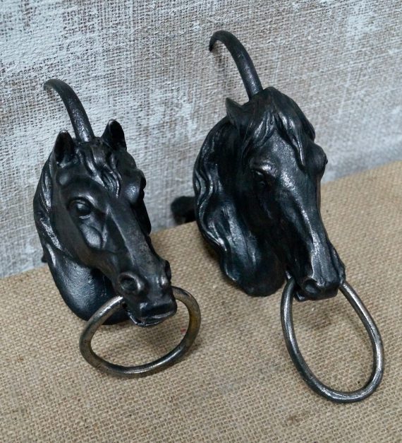 A Pair of Victorian Cast Iron Horse Head Hitching Posts