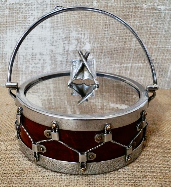 John Grinsell & Sons Oak & Silver Plate Bon Bon Drum