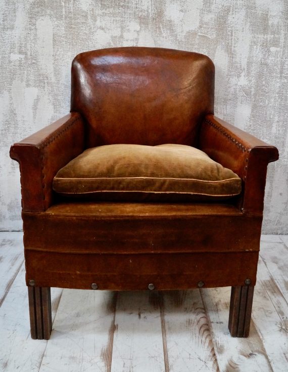 Antique Low Leather Gentleman’s Fireside Armchair (SOLD)