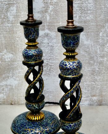 A Pair of Antique Kashmiri Candlestick Table Lamps (SOLD)
