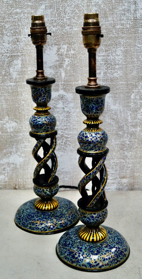 A Pair of Antique Kashmiri Candlestick Table Lamps (SOLD)