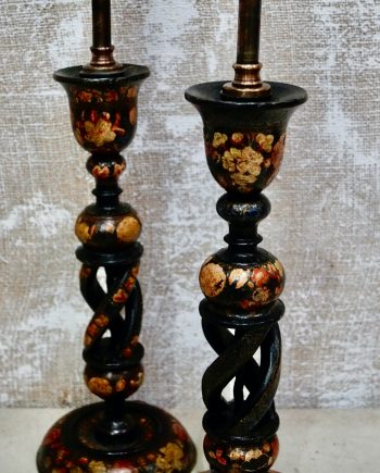 A Pair of Antique Kashmiri Candlestick Table Lamps (SOLD)