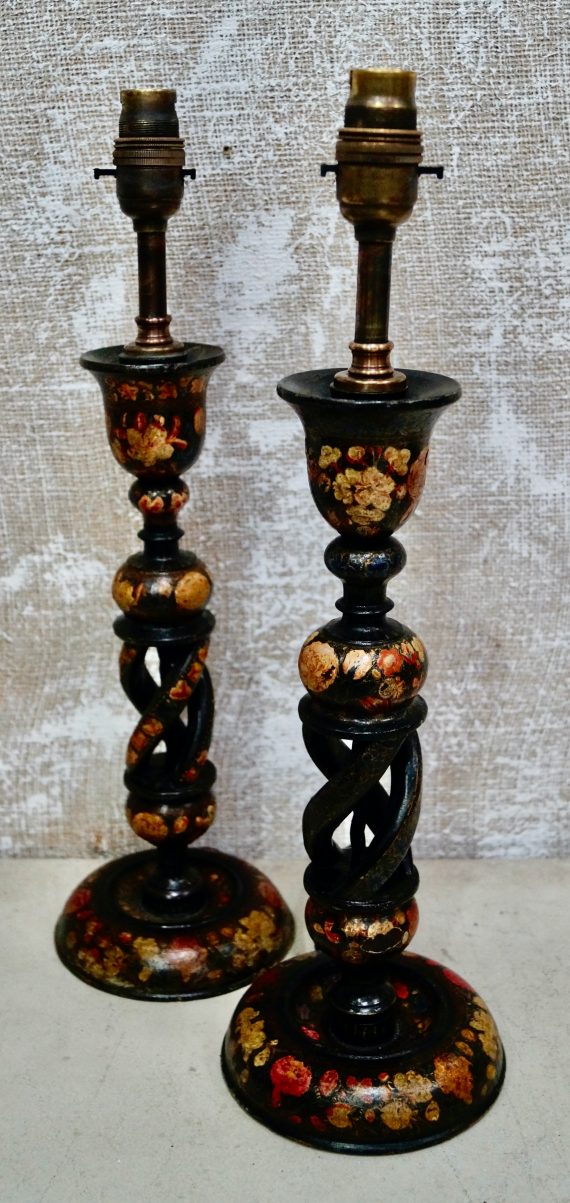 A Pair of Antique Kashmiri Candlestick Table Lamps (SOLD)