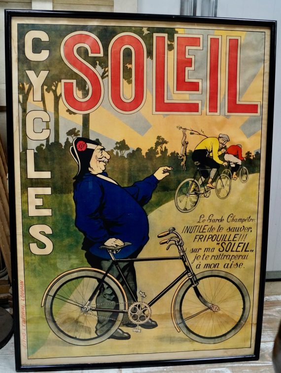 Antique French “Soleil Cycles” Advertising Poster