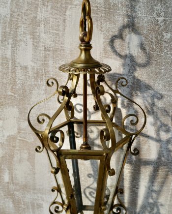 Victorian Brass Glass Panel Hanging Lantern