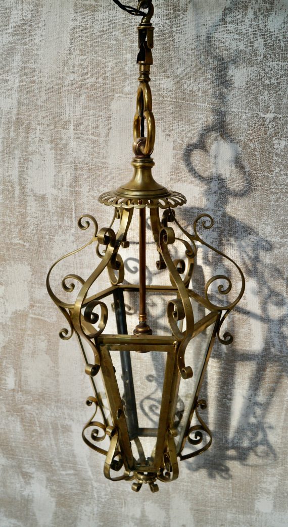 Victorian Brass Glass Panel Hanging Lantern
