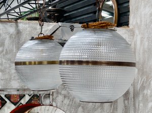 Vintage Parisian Holophane Prismatic Globe Lights